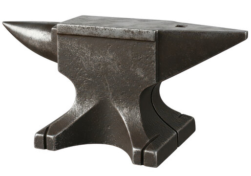 A heavy black metal blacksmith anvil used for shaping and hammering hot iron in a workshop