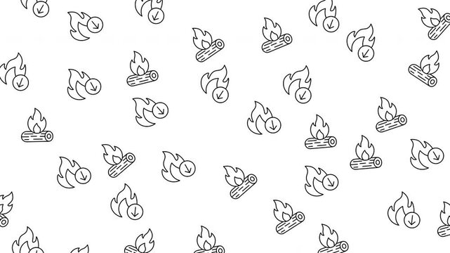 Multiple black outline campfires download arrow icons create a dynamic pattern suitable for outdoorthemed designs, campingrelated websites, and adventure prints.