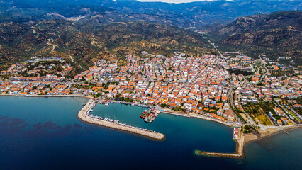 Obraz premium Aerial View of Kucukkuyu Coast and Harbor in Canakkale Turkey