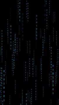 Blue binary numbers falling down on dark background screen. Computer programming binary numbers symbol for software compiler data. Animated binary numbers loop.