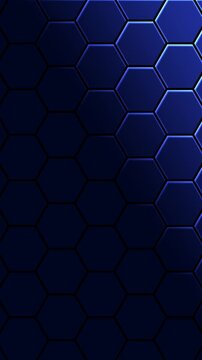 Blue hexagon grid pattern layout with dark gradient lighting. Abstract geometric grid texture for modern technology presentation. Animated hexagon grid loop.