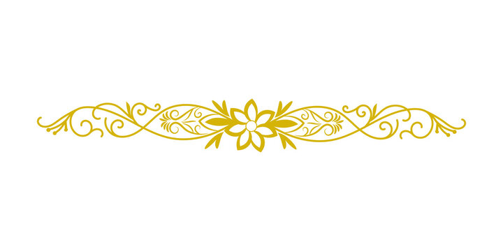 Elegant golden floral scroll work decorative divider isolated on transparent background