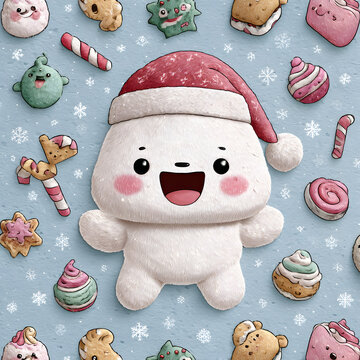 Cute funny [animal/food/object] celebrating Christmas, wearing a Santa hat, joyful expression, festive decorations, candy canes, Christmas ornaments.