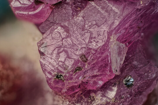 Corundum Crystal with Muscovite and Rutile Microphotography: Pink Sapphire from Khit Ostrov Karelia Under Magnification View 5X