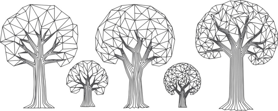Low poly geometric forest tree outlines