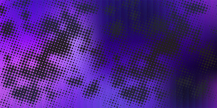 Abstract dark purple and violet gradient background featuring a black halftone dot pattern overlay.
