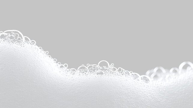 White soap foam and bubbles on a transparent background. Realistic suds and lather wave for cosmetic or cleaning product design. Clean bath and shampoo bubble texture