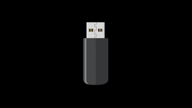 USB Flash Drive With Data Transfer Light Pulse Animation Loop on Alpha Channel