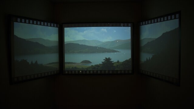 Nostalgic Projector Scene With Filmstrip Border And Vintage Dust