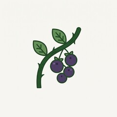 Obraz premium A small branch of fresh ripe dark blue berries hanging from a thorny stem with green leaves icon style