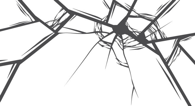Black shattered glass cracks silhouette geometric shape