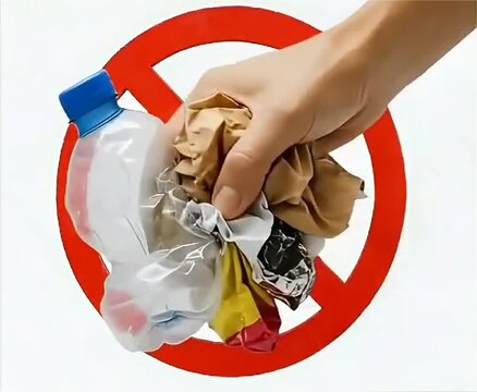 Hand Holding Trash with No Littering Symbol on White Background &ndash; Environmental Awareness Motion Video