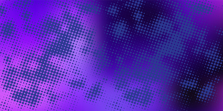 Abstract dark purple and violet gradient background with a creative halftone dot pattern overlay.