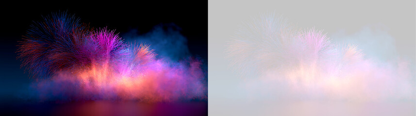 Fototapeta premium Sparkler explosion with vibrant light trails. Festive firework effect on black and transparent background