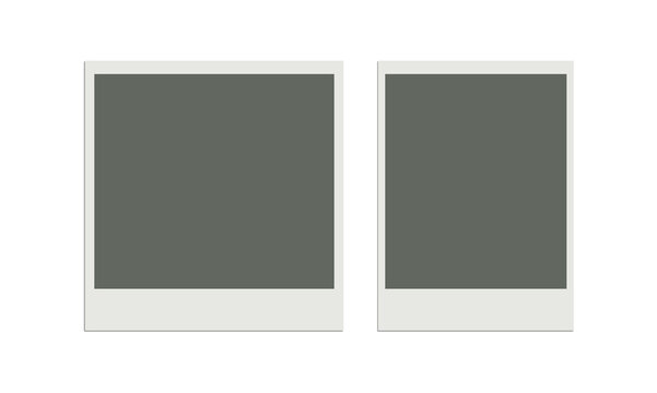 Two polaroid style photo frames containing grey placeholder images on transparent background for photography art.