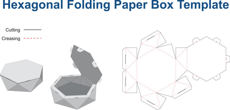 Hexagonal folding paper box dieline template