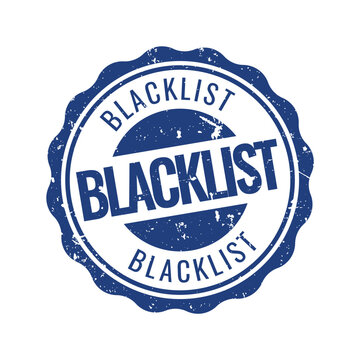 blue round blacklist rubber stamp seal with grunge texture effect