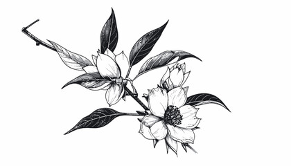 Detailed illustration of magnolia flowers. © Putra