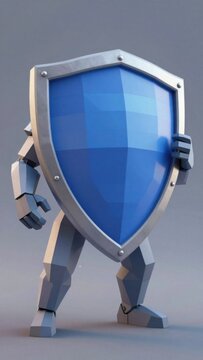 robot holding blue shield