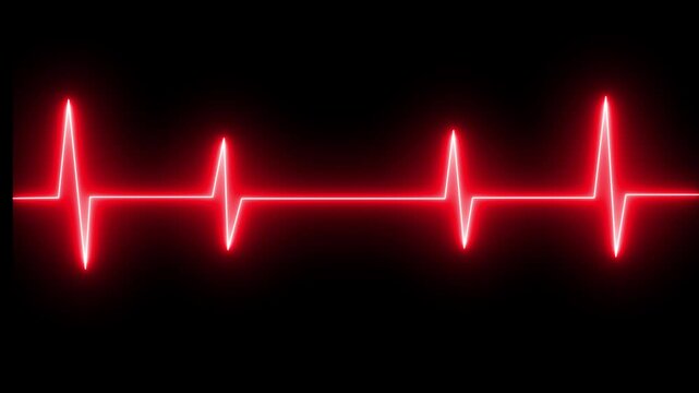 Cardiogram heartbeat pulse rate neon glowing video animation. Emergency ekg monitoring. ECG heartbeat pulse line, Suitable for medical info graphics, healthcare designs, cardiology 