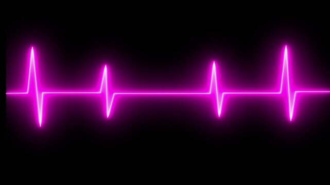 Cardiogram heartbeat pulse rate neon glowing video animation. Emergency ekg monitoring. ECG heartbeat pulse line, Suitable for medical info graphics, healthcare designs, cardiology 