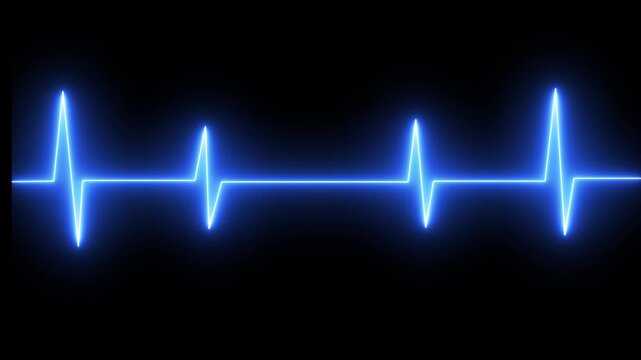 Cardiogram heartbeat pulse rate neon glowing video animation. Emergency ekg monitoring. ECG heartbeat pulse line, Suitable for medical info graphics, healthcare designs, cardiology 