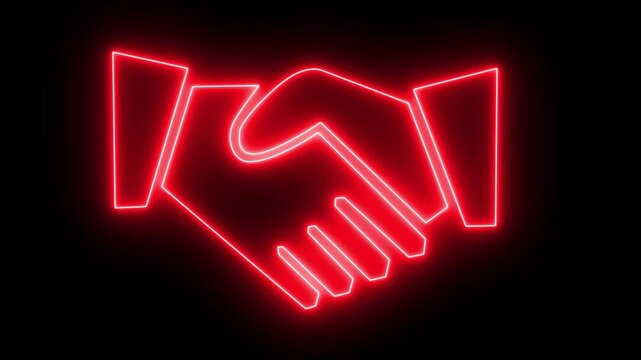 Neon line Creative handshake design displays unity and collaboration. handshake icon finance and partnership concept, Symbol of handshake, agreement business contract concept. 4k animation