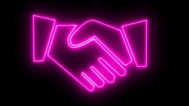 Neon line Creative handshake design displays unity and collaboration. handshake icon finance and partnership concept, Symbol of handshake, agreement business contract concept. 4k animation