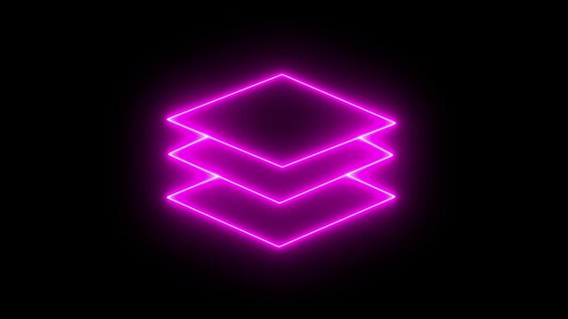 Glowing neon Multi-layered composition. Geometric Layers Ascending Motion Graphic. 4k video animation. Neon layers icon animation, Data Storage and Cloud Technology Concept