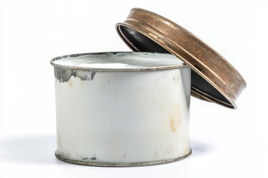 Open paint can metal tin lid white paint can open rust stain studio object