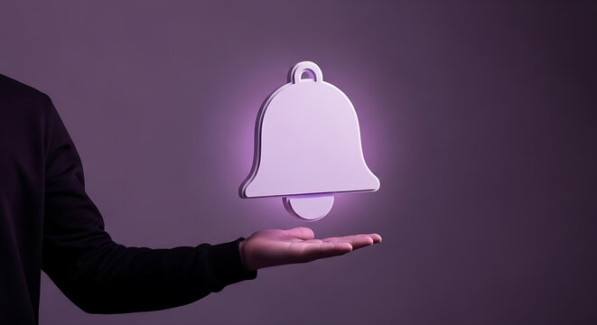 Hand Holding a Glowing Notification Bell Icon