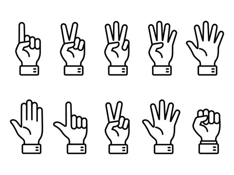 A set of hands displaying various finger counts on cuffs in a graphic illustration.