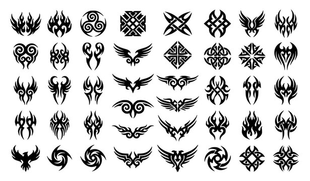 Abstract Tribal Tattoo Ornament Vector Illustration Set
