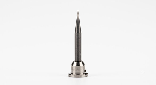 Extreme macro of a bare fusion splicer electrode with a tungsten tip.