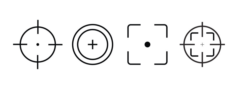 Premium Target & Bullseye Icon Set. Modern aim, crosshair, sniper scope, focus cursor, dartboard, and target mark collection. Clean minimal vector icons isolated on a white background. 