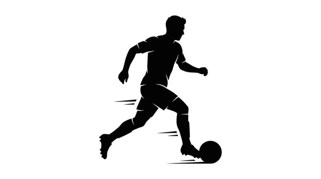 Soccer Soccer player silhouette, kicking ball, sports icon, athletic motion, black vector graphic isolated on Transparent Background Vactor EPS