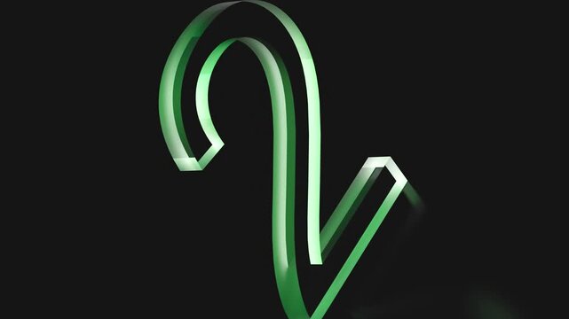 The number 2 is a transparent green glass figure on a black background. Two, second place, number two, animation. 3D render