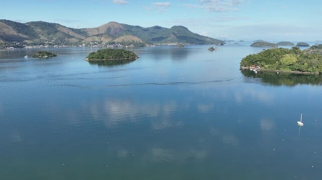 Angra dos Reis, Rio de Janeiro. Aerial view, establishing shot.