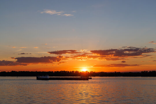 Golden sunset over river landscape