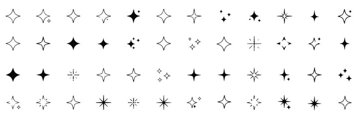 Collection of Bright Yellow Sparkle Star Icons. sparkle star icon set vector. collection of Twinkle stars icon. Shine and twinkle star Isolated on white background. . Set of star shapes. ai icon set.  ©  
