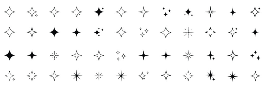 Collection of Bright Yellow Sparkle Star Icons. sparkle star icon set vector. collection of Twinkle stars icon. Shine and twinkle star Isolated on white background. . Set of star shapes. ai icon set. 