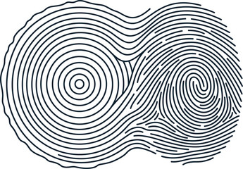 Cross Section Of Tree Trunk Growth Rings Transitioning Into Clean Fingerprint Pattern Dark Charcoal Gray Vector Line Art Isolated On White Background © ArtFlex