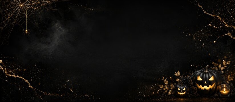 Elegant black gold halloween background with golden pumpkins and gothic decor for premium celebrations