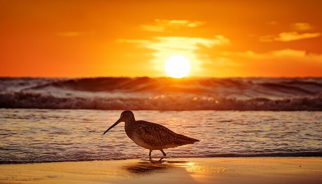 Pacific Shorebird At Sunset