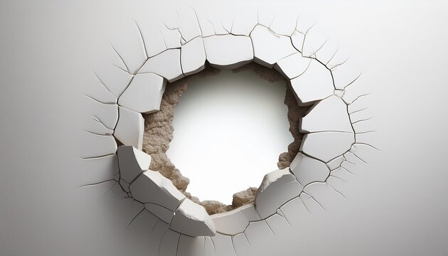 A Hole Penetrating A White Wall Against A White Backdrop