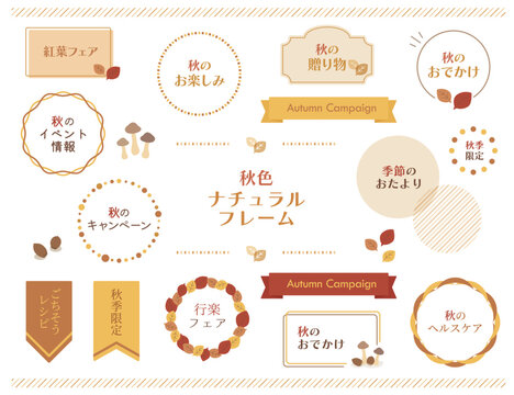 Autumn natural frame and label set, cute fall season design elements vector illustration