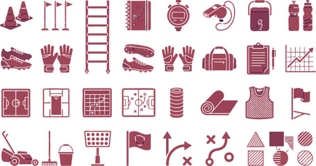 Football Soccer Training Equipment and Coaching Icons Vector Set © Rekon