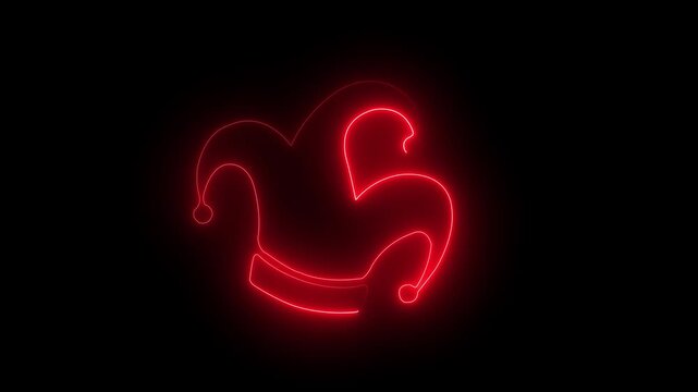 Glowing Neon Jester Hat Line Animation with Multi Color Variations on Black Background