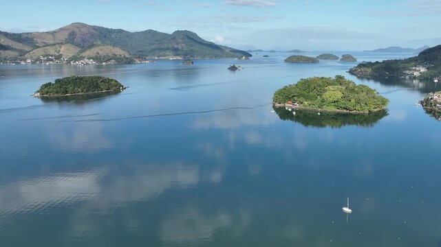 Angra dos Reis, Rio de Janeiro. Aerial view, establishing shot.