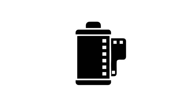 Vector illustration of black and white icon of a 35mm film roll canister on a transparent background